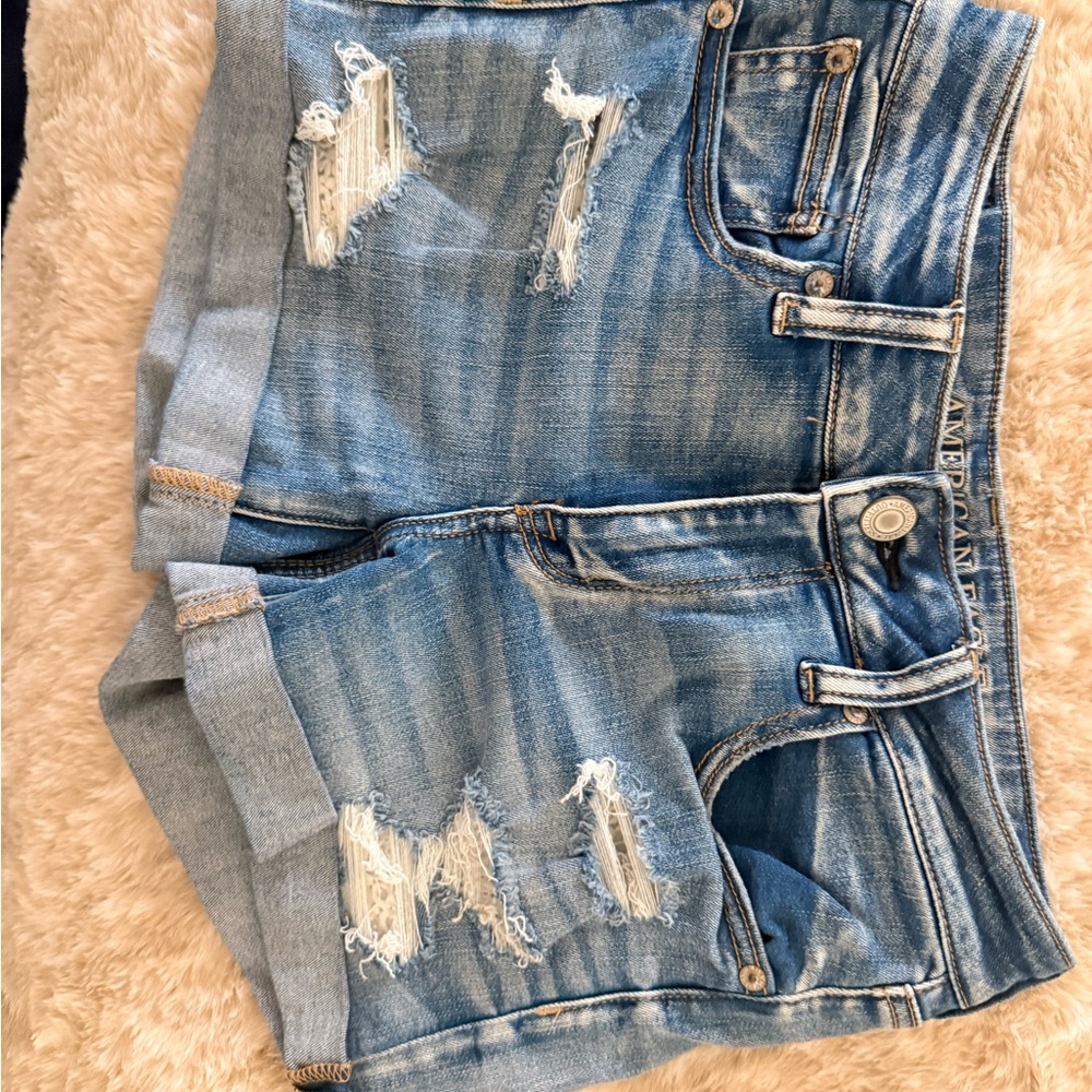 American Eagle Outfitters Light Blue Ripped Jean Shorts